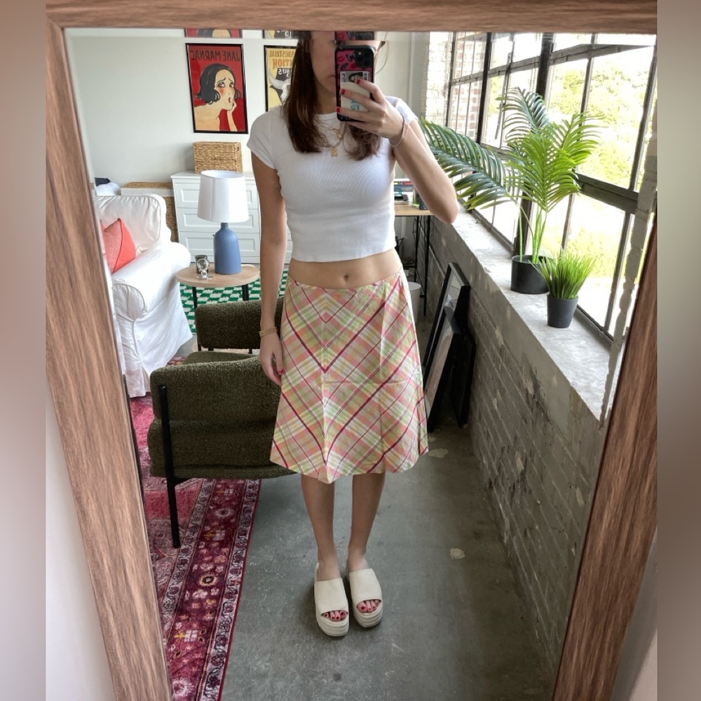 Vintage Ann Taylor Plaid A-Line Midi Skirt